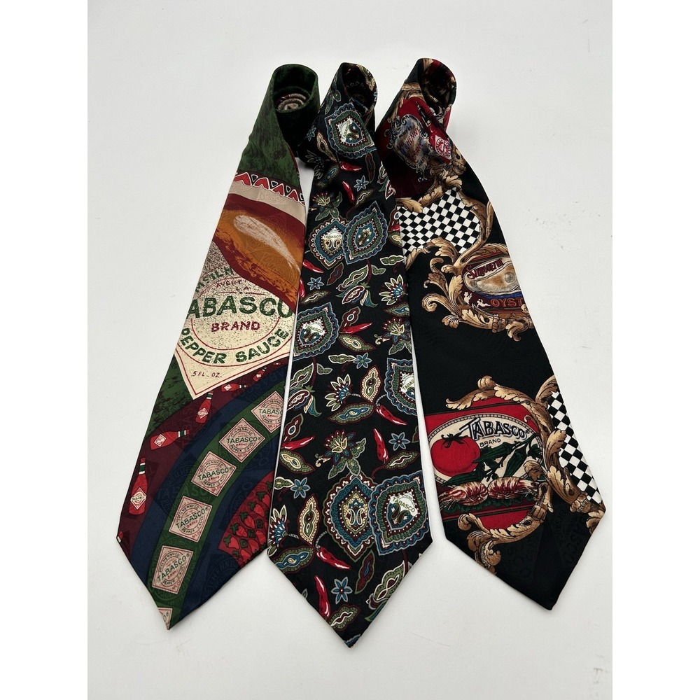 TABASCO Brand Hot Sauce Vintage 100% Silk Chili Tie Necktie USA Made Lot 3